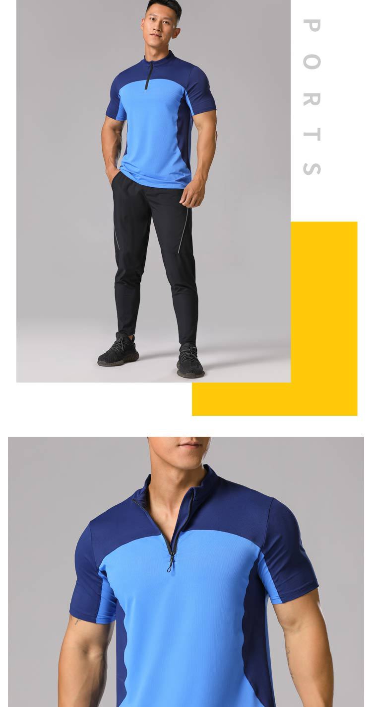 Hommes Des Sports Bloc De Couleur Mélange De Fibres Chimiques Polyester Col Montant Active Tops T-Shirt display picture 3