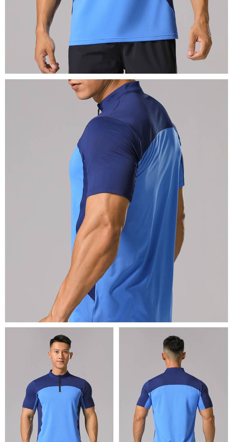 Hommes Des Sports Bloc De Couleur Mélange De Fibres Chimiques Polyester Col Montant Active Tops T-Shirt display picture 4
