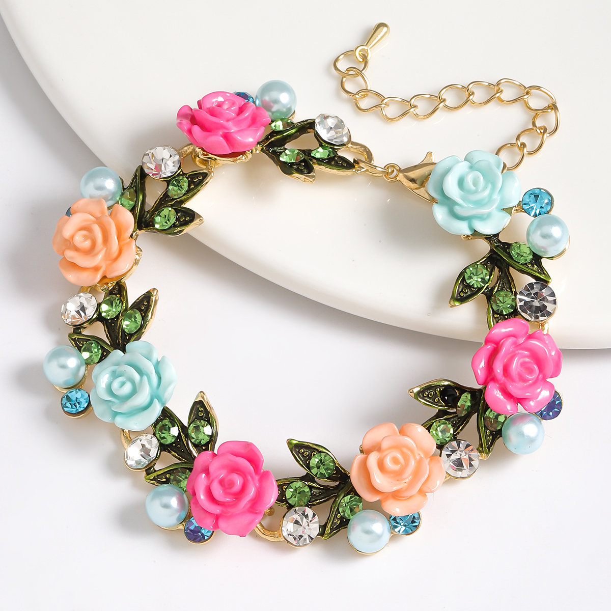 Wholesale Jewelry Elegant Sweet Classic Style Water Droplets Flower Alloy Rhinestones Inlay Bracelets display picture 2