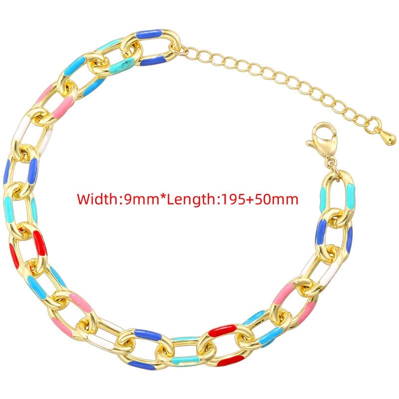 Copper 18K Gold Plated Hip-Hop Beach Cool Style Patchwork Enamel Plating Color Block Copper Bracelets Necklace Jewelry Set display picture 2
