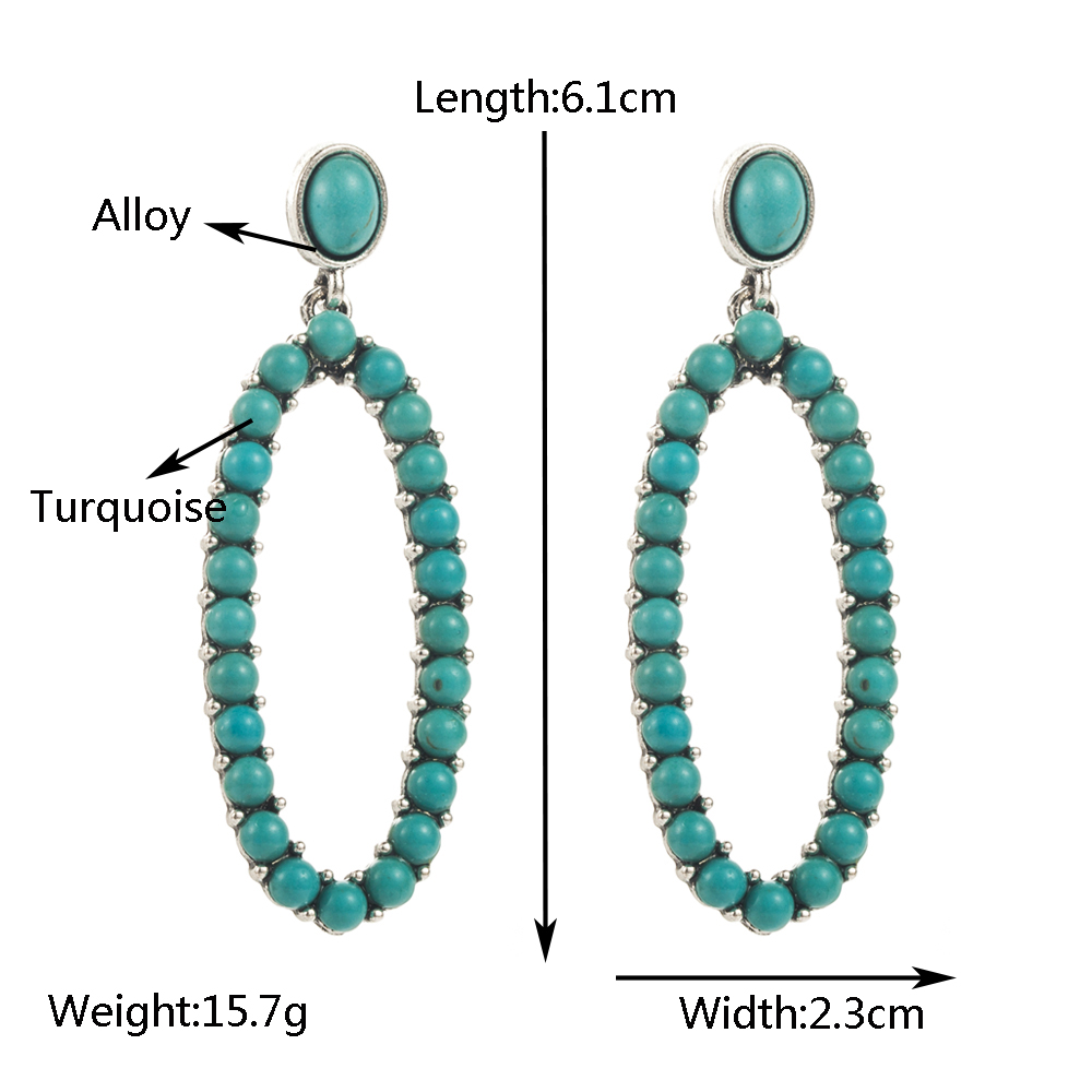 1 Pair Casual Vacation Modern Style Color Block Plating Inlay Alloy Turquoise Turquoise Silver Plated Drop Earrings display picture 2