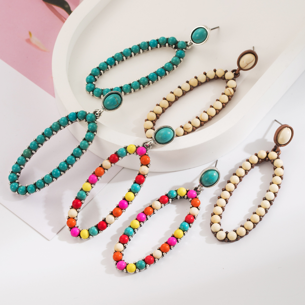 1 Pair Casual Vacation Modern Style Color Block Plating Inlay Alloy Turquoise Turquoise Silver Plated Drop Earrings display picture 4