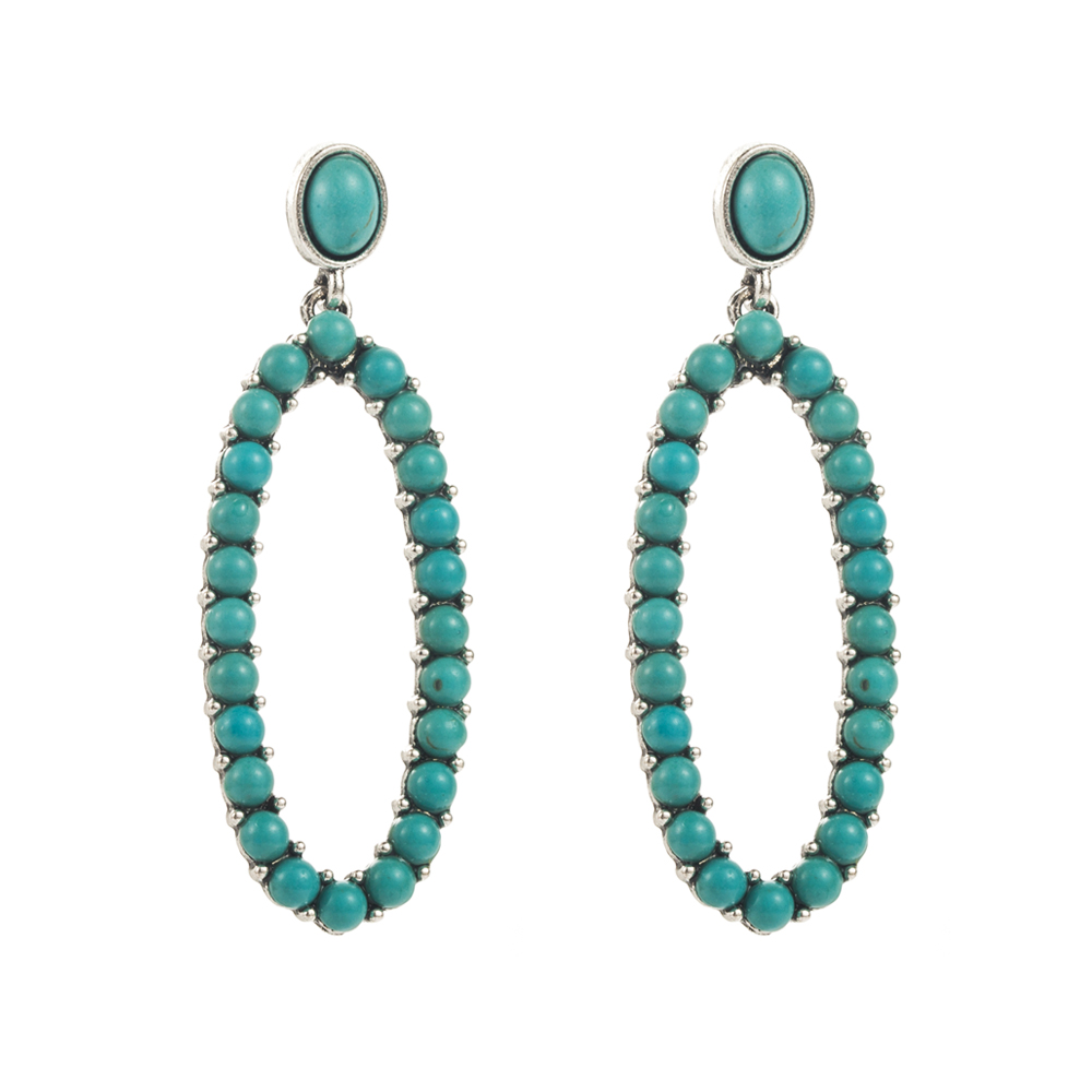 1 Pair Casual Vacation Modern Style Color Block Plating Inlay Alloy Turquoise Turquoise Silver Plated Drop Earrings display picture 10