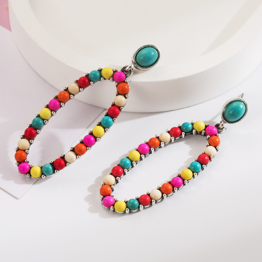 1 Pair Casual Vacation Modern Style Color Block Plating Inlay Alloy Turquoise Turquoise Silver Plated Drop Earrings display picture 6