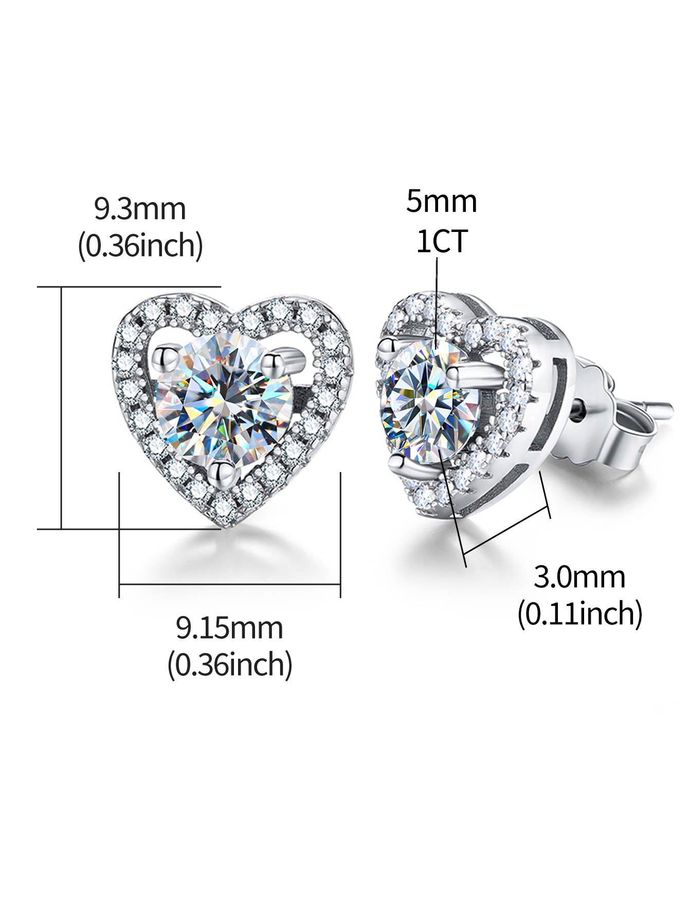 1 Pair Romantic Simple Style Heart Shape GRA Certificate Sterling Silver Moissanite Rose Gold Plated White Gold Plated Ear Studs display picture 1
