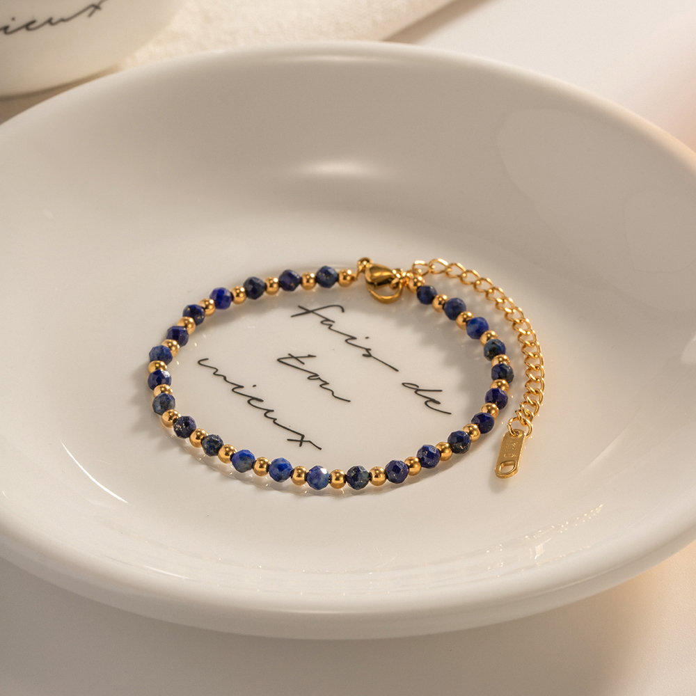 IG Style Classic Style Geometric 304 Stainless Steel Lapis Lazuli 18K Gold Plated Bracelets In Bulk display picture 5