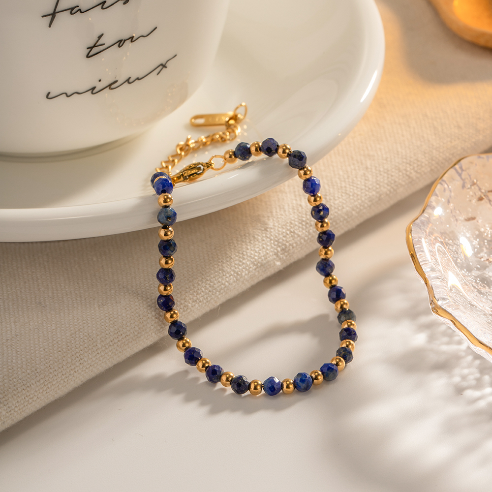 IG Style Classic Style Geometric 304 Stainless Steel Lapis Lazuli 18K Gold Plated Bracelets In Bulk display picture 1
