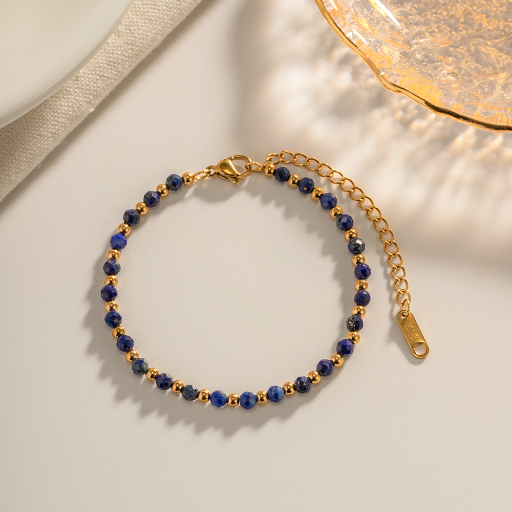 IG Style Classic Style Geometric 304 Stainless Steel Lapis Lazuli 18K Gold Plated Bracelets In Bulk display picture 2