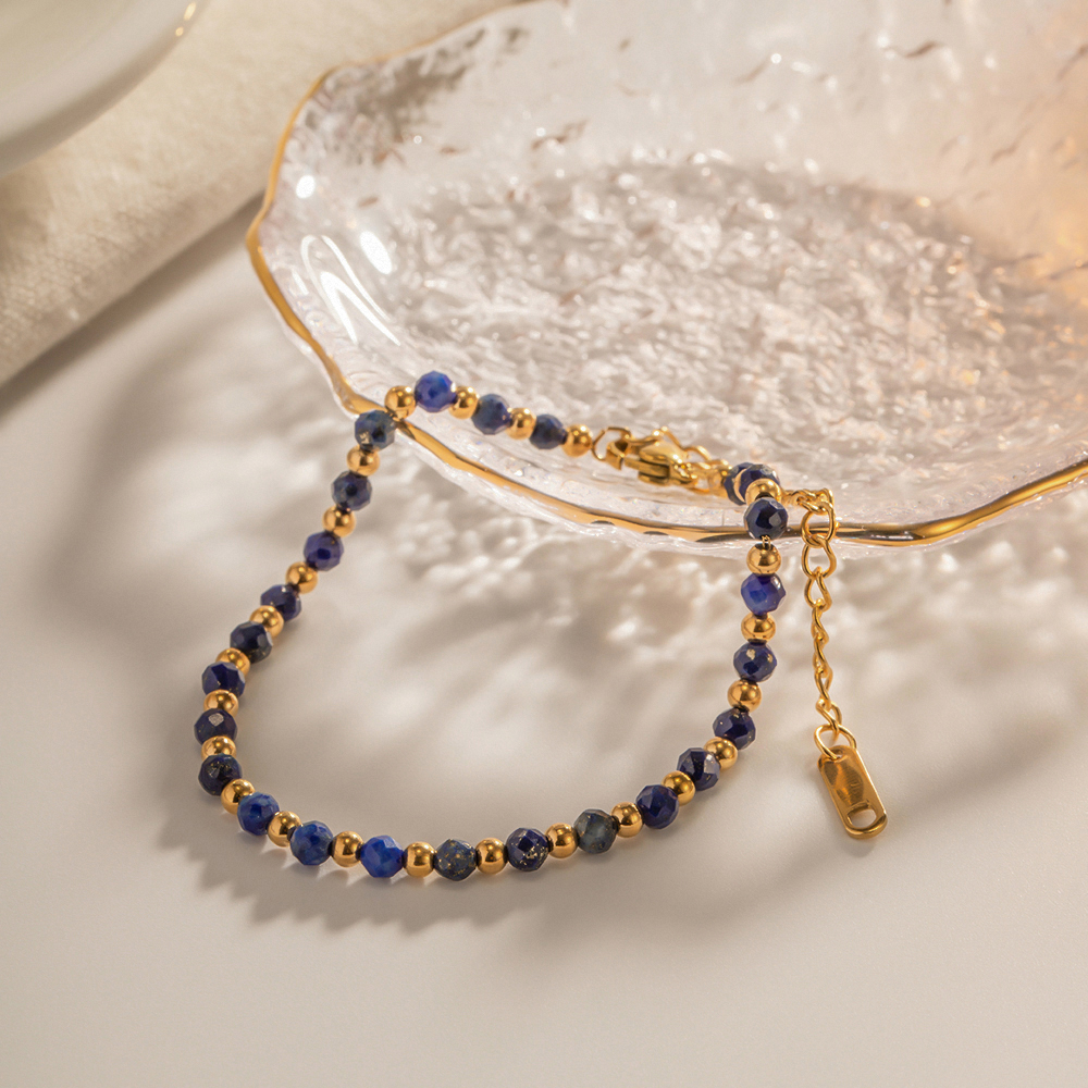 IG Style Classic Style Geometric 304 Stainless Steel Lapis Lazuli 18K Gold Plated Bracelets In Bulk display picture 3