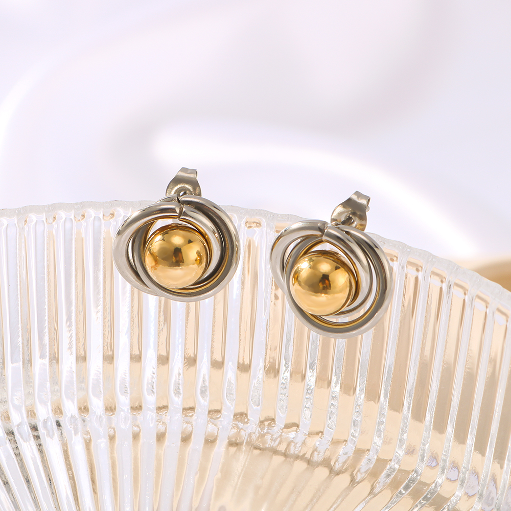 1 Pair Vintage Style Modern Style Classic Style Ball Plating 304 Stainless Steel 18K Gold Plated Ear Studs display picture 4