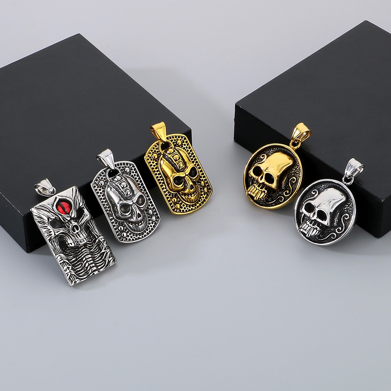 1 Piece 26*42mm Diameter 32mm 304 Stainless Steel 18K Gold Plated Skull Pendant Chain display picture 2