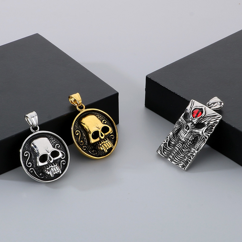 1 Piece 26*42mm Diameter 32mm 304 Stainless Steel 18K Gold Plated Skull Pendant Chain display picture 8