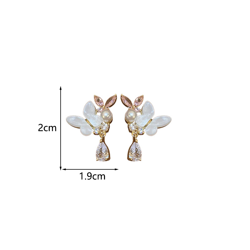 1 Pair Modern Style Sweet Classic Style Water Droplets Butterfly Inlay Copper Imitation Pearl Zircon Ear Studs display picture 3