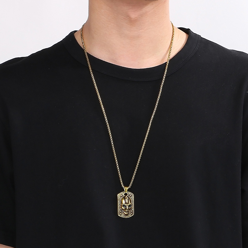 1 Piece 26*42mm Diameter 32mm 304 Stainless Steel 18K Gold Plated Skull Pendant Chain display picture 13