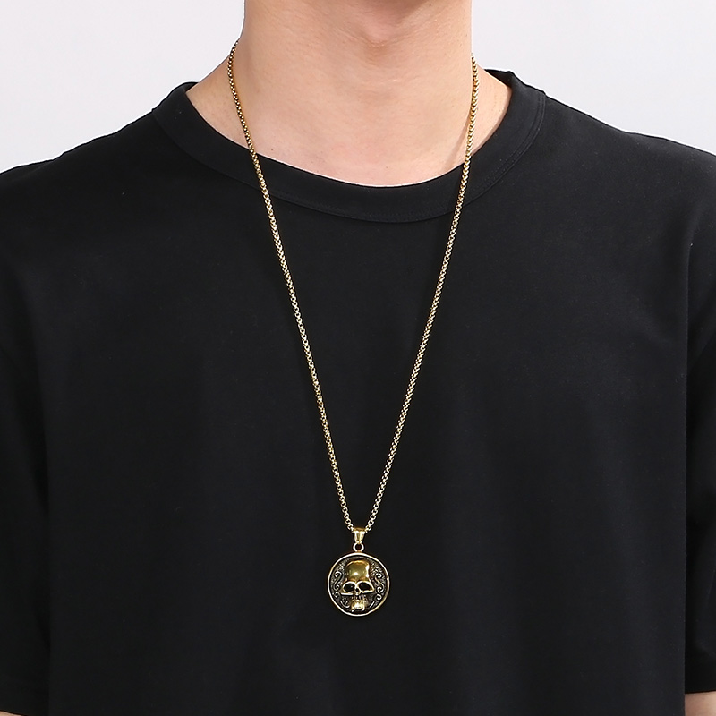 1 Piece 26*42mm Diameter 32mm 304 Stainless Steel 18K Gold Plated Skull Pendant Chain display picture 15