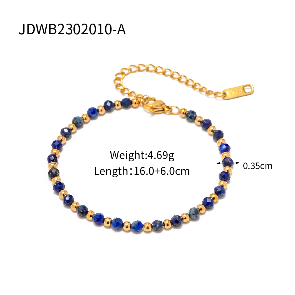 IG Style Classic Style Geometric 304 Stainless Steel Lapis Lazuli 18K Gold Plated Bracelets In Bulk display picture 4