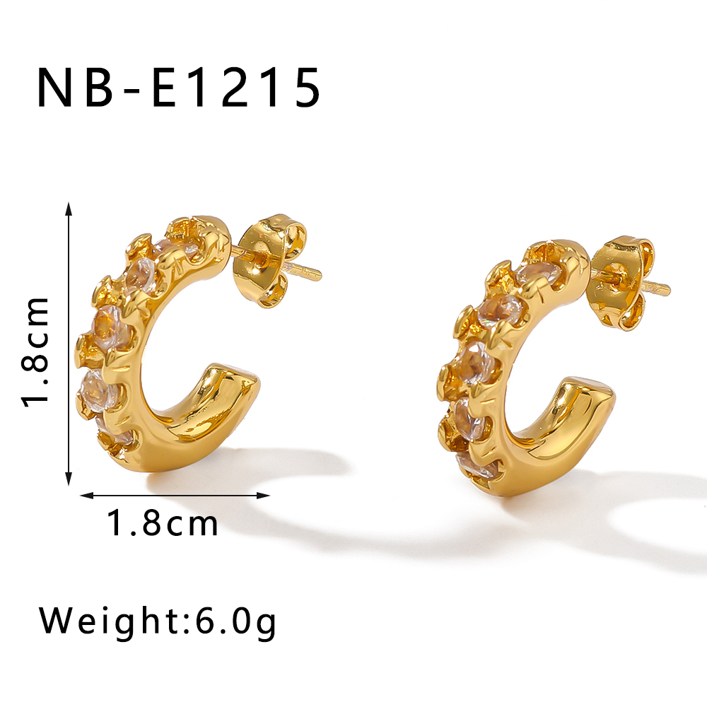1 Pair Vintage Style Simple Style C Shape Plating Inlay 304 Stainless Steel Rhinestones 18K Gold Plated Ear Studs display picture 6