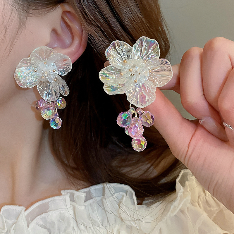 1 Pair Elegant Sweet Flower Crystal Arylic Drop Earrings display picture 2