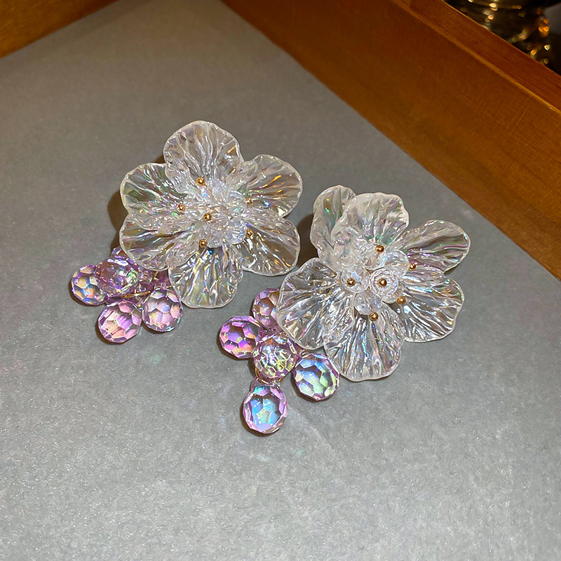 1 Pair Elegant Sweet Flower Crystal Arylic Drop Earrings display picture 4