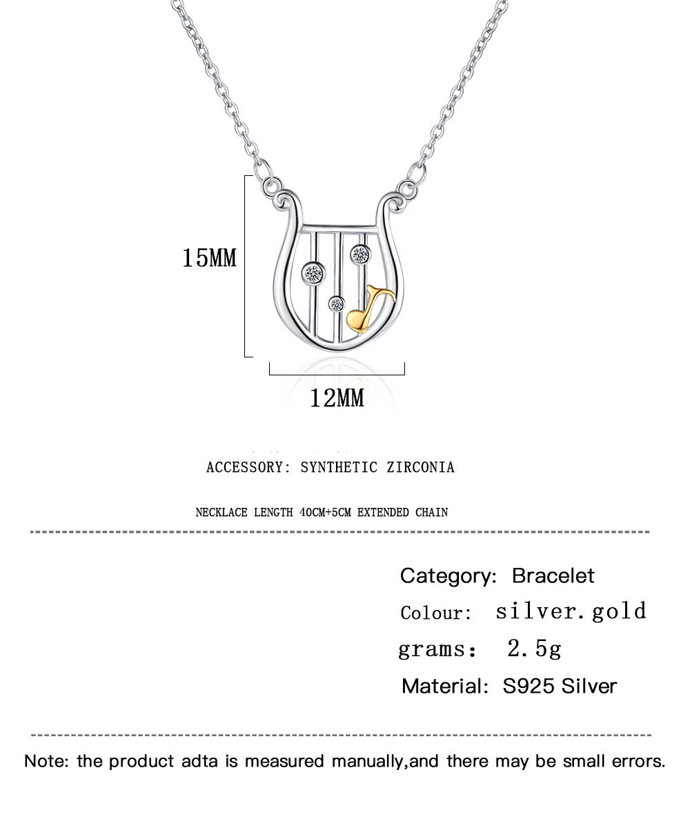 Sterling Silver Casual Hollow Out Inlay Musical Instrument Zircon Pendant Necklace display picture 1