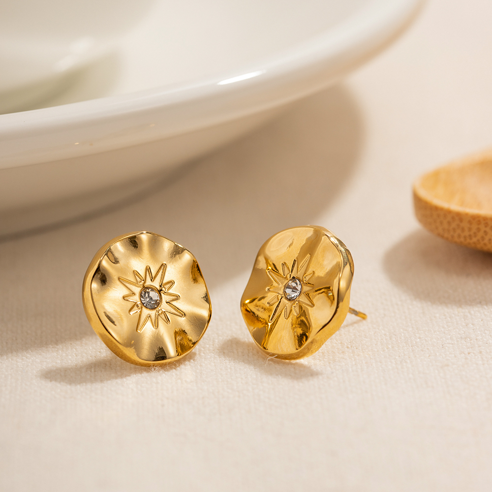 1 Pair IG Style Basic Classic Style Flower Plating Inlay 304 Stainless Steel Rhinestones 18K Gold Plated Ear Studs display picture 1