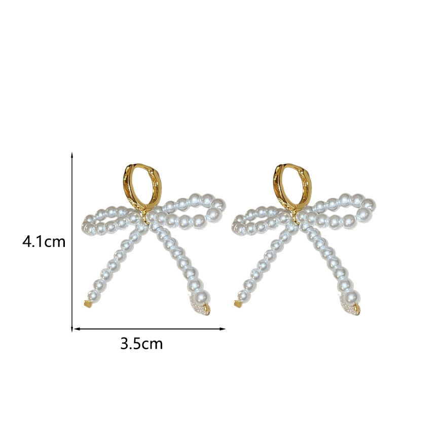 1 Paar Elegant Einfacher Stil Bogenknoten Perlen Imitationsperle Legierung Tropfenohrringe display picture 5