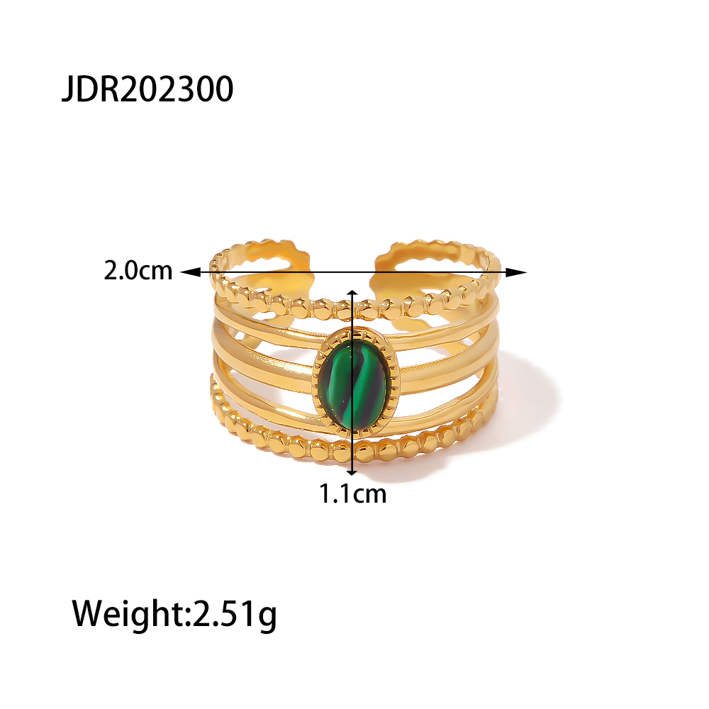 304 Stainless Steel 18K Gold Plated IG Style Inlay Geometric Natural Stone Malachite Open Rings display picture 2