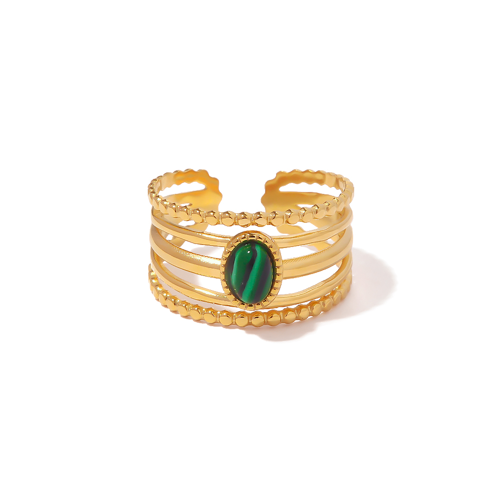304 Stainless Steel 18K Gold Plated IG Style Inlay Geometric Natural Stone Malachite Open Rings display picture 1