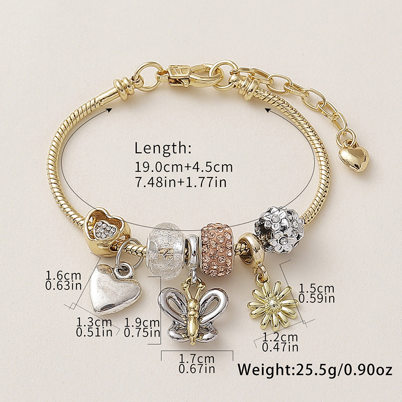 Wholesale Jewelry Luxurious Pastoral Heart Shape Butterfly Daisy Alloy Rhinestone Copper Rhinestones Inlay Bracelets display picture 7