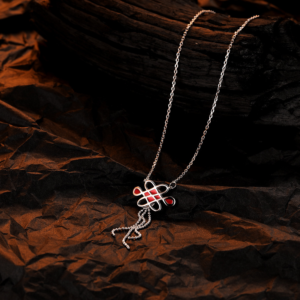 Sterling Silber Lässig Epoxid Quaste Knoten Halskette Mit Anhänger display picture 5