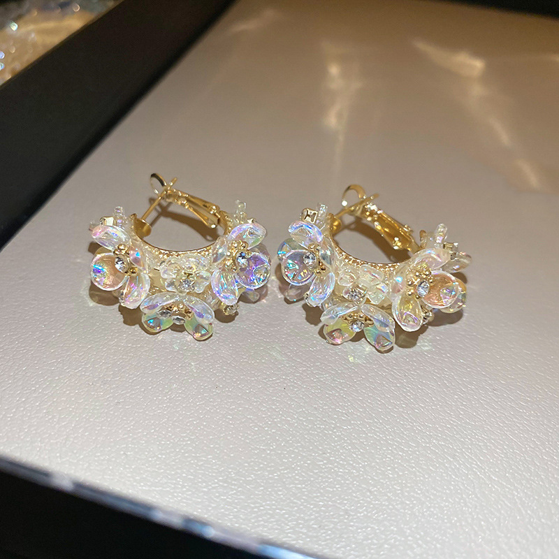 1 Pair Elegant Simple Style Flower Inlay Alloy Rhinestones Earrings display picture 8