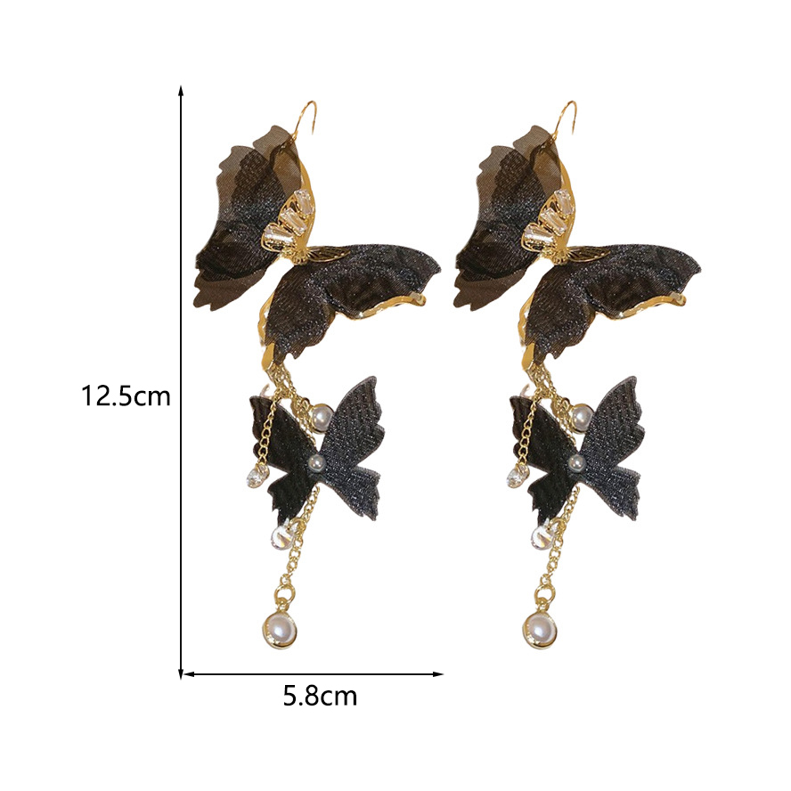 1 Pair Elegant Vintage Style Butterfly Chain Inlay Copper Pearl Zircon Drop Earrings display picture 5