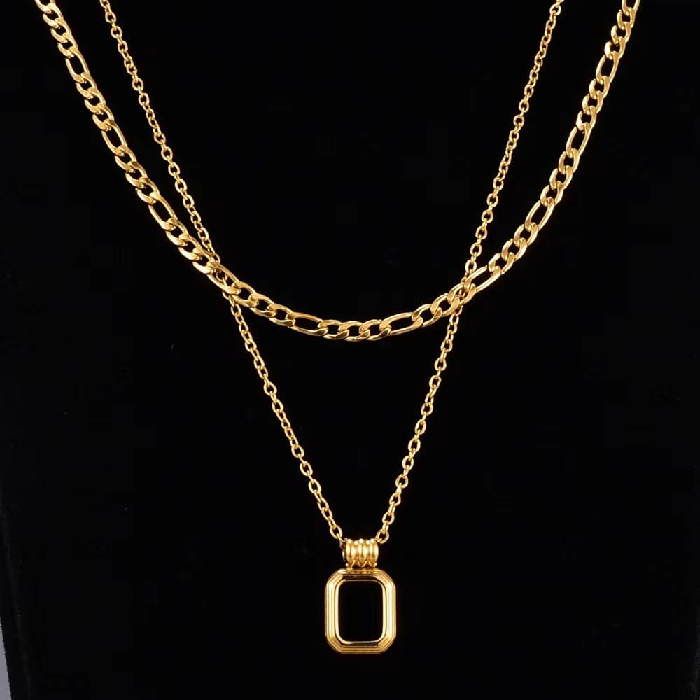 IG Style Simple Style Rectangle Resin Titanium Steel Inlay Resin 14K Gold Plated Unisex Layered Necklaces display picture 6