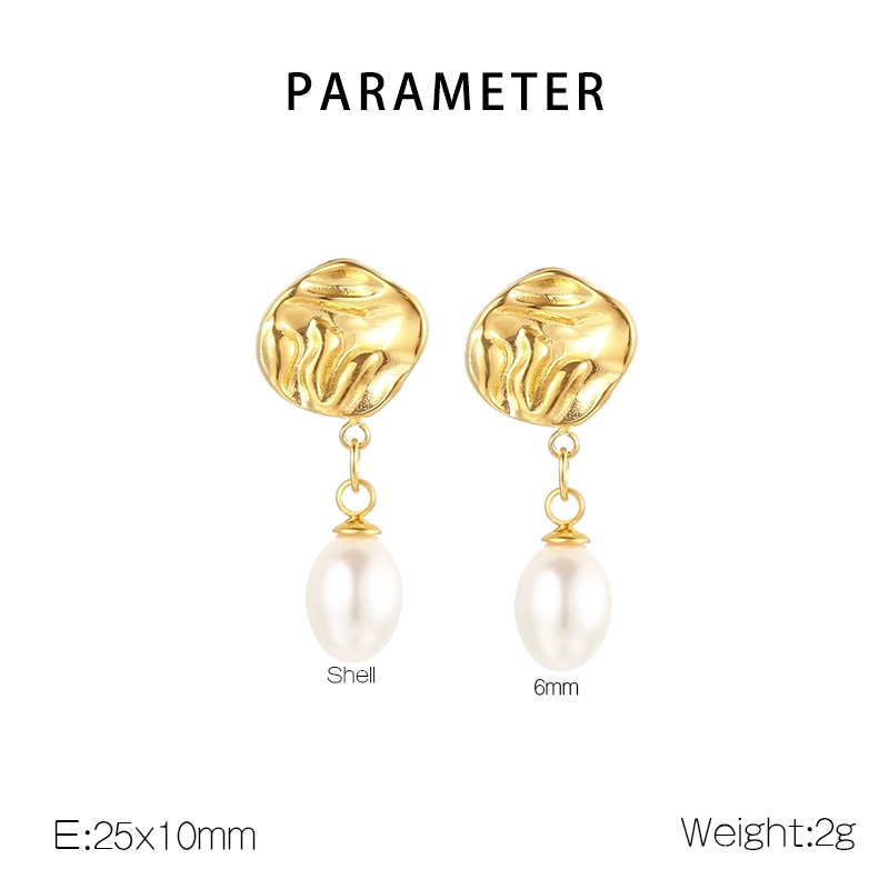 1 Pair Simple Style Oval Inlay 304 Stainless Steel Pearl 18K Gold Plated Drop Earrings display picture 1