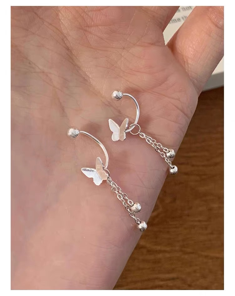 1 Pair Sweet Simple Style Tassel Butterfly Sterling Silver Drop Earrings display picture 3