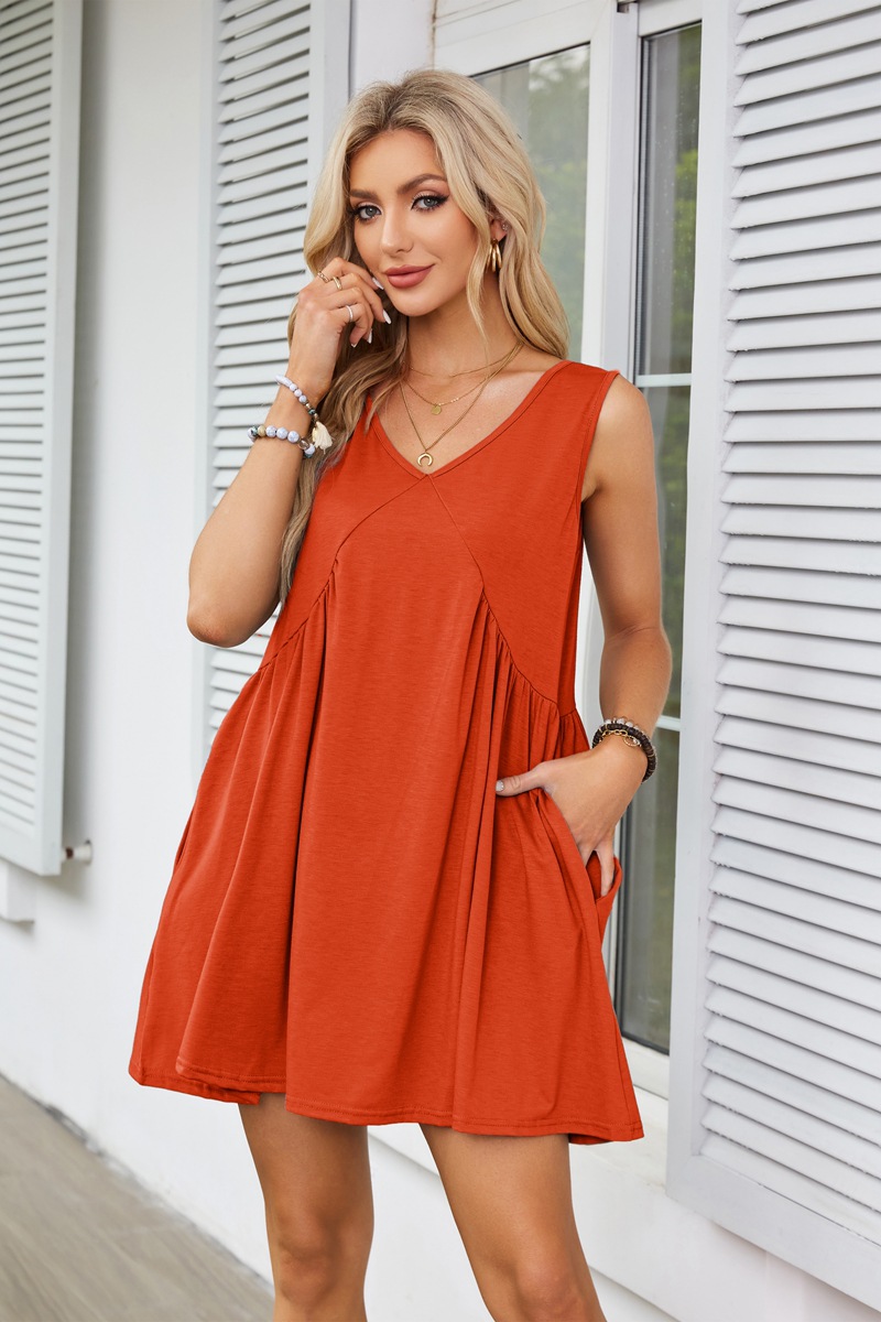Women's Tea Dress Simple Style V Neck Ruched Sleeveless Solid Color Above Knee Holiday Travel Daily display picture 40