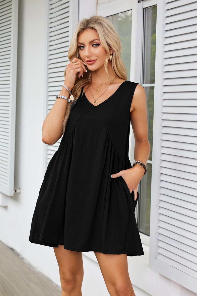 Women's Tea Dress Simple Style V Neck Ruched Sleeveless Solid Color Above Knee Holiday Travel Daily display picture 30