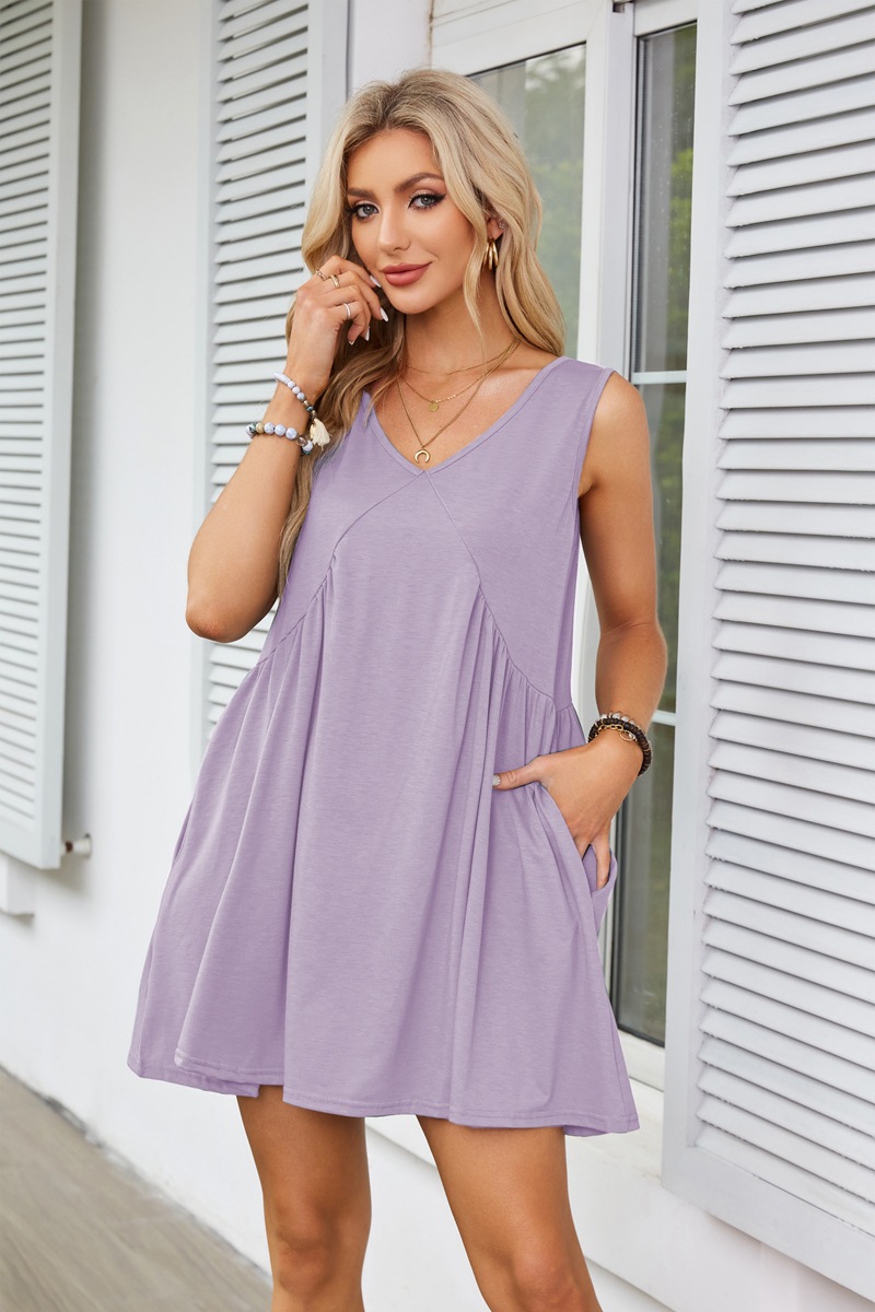 Women's Tea Dress Simple Style V Neck Ruched Sleeveless Solid Color Above Knee Holiday Travel Daily display picture 44