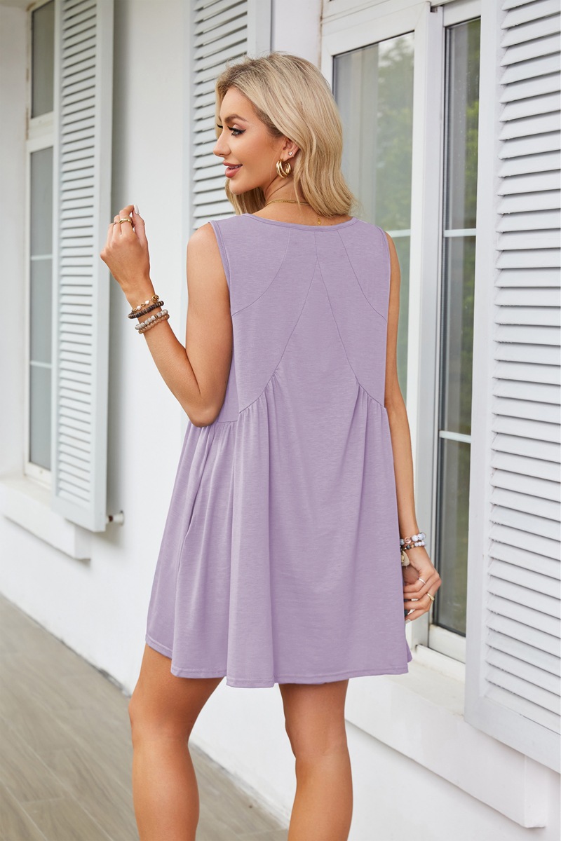 Women's Tea Dress Simple Style V Neck Ruched Sleeveless Solid Color Above Knee Holiday Travel Daily display picture 43