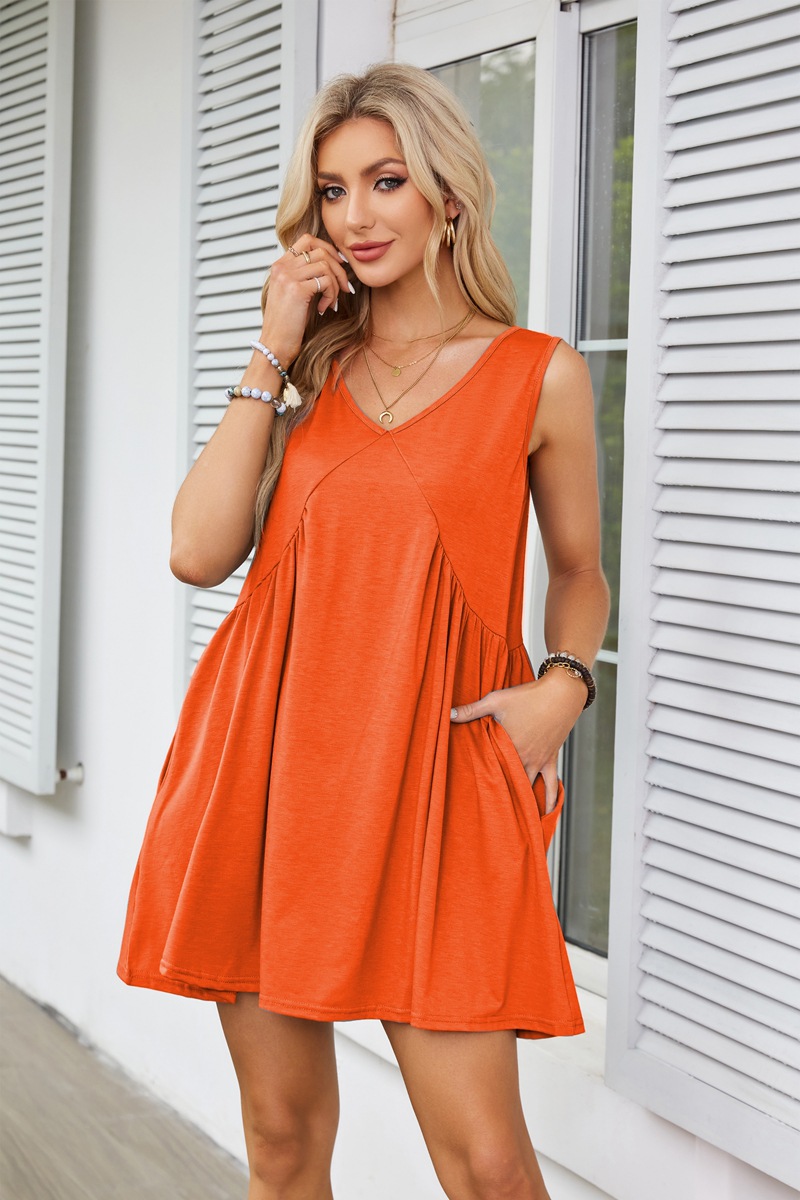 Women's Tea Dress Simple Style V Neck Ruched Sleeveless Solid Color Above Knee Holiday Travel Daily display picture 46