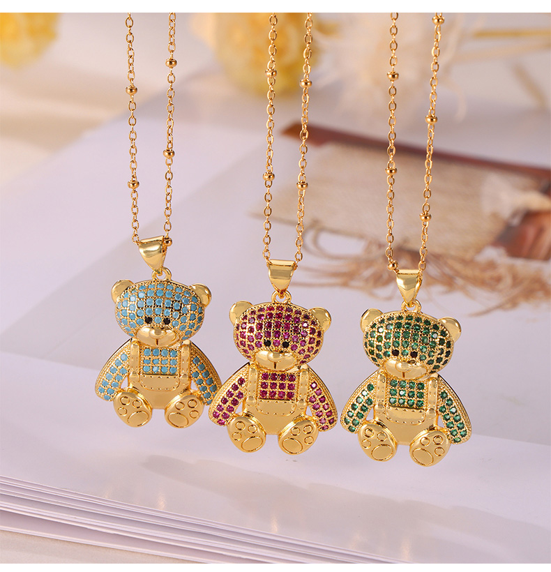 Wholesale Casual Elegant Simple Style Little Bear 304 Stainless Steel Rhinestone Copper Plating Inlay 18K Gold Plated Artificial Pearls Rhinestones Pendant Necklace display picture 1