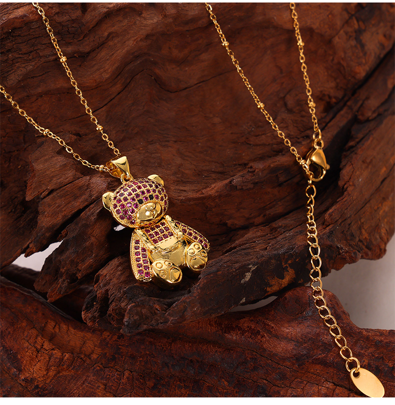 Wholesale Casual Elegant Simple Style Little Bear 304 Stainless Steel Rhinestone Copper Plating Inlay 18K Gold Plated Artificial Pearls Rhinestones Pendant Necklace display picture 3