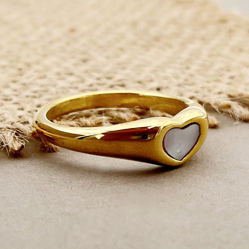 304 Stainless Steel 14K Gold Plated Elegant Cute Sweet Plating Inlay Heart Shape Fritillary Rings display picture 2