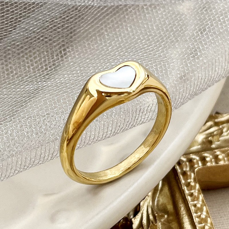 304 Stainless Steel 14K Gold Plated Elegant Cute Sweet Plating Inlay Heart Shape Fritillary Rings display picture 3