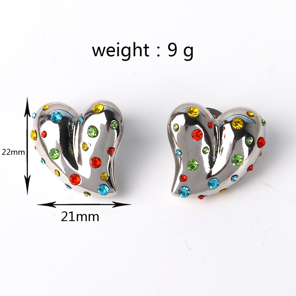 1 Pair Simple Style Heart Shape Inlay Copper Artificial Rhinestones Artificial Diamond Gold Plated Ear Studs display picture 1