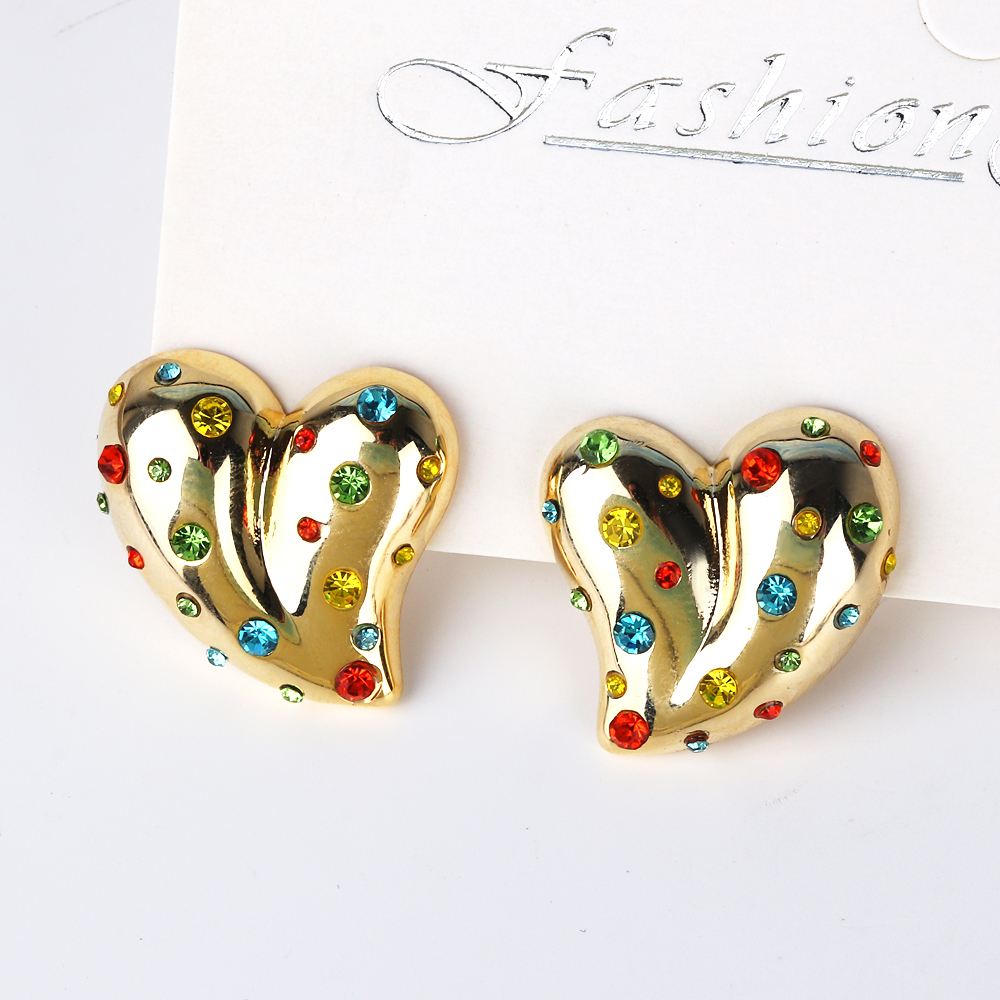 1 Pair Simple Style Heart Shape Inlay Copper Artificial Rhinestones Artificial Diamond Gold Plated Ear Studs display picture 9