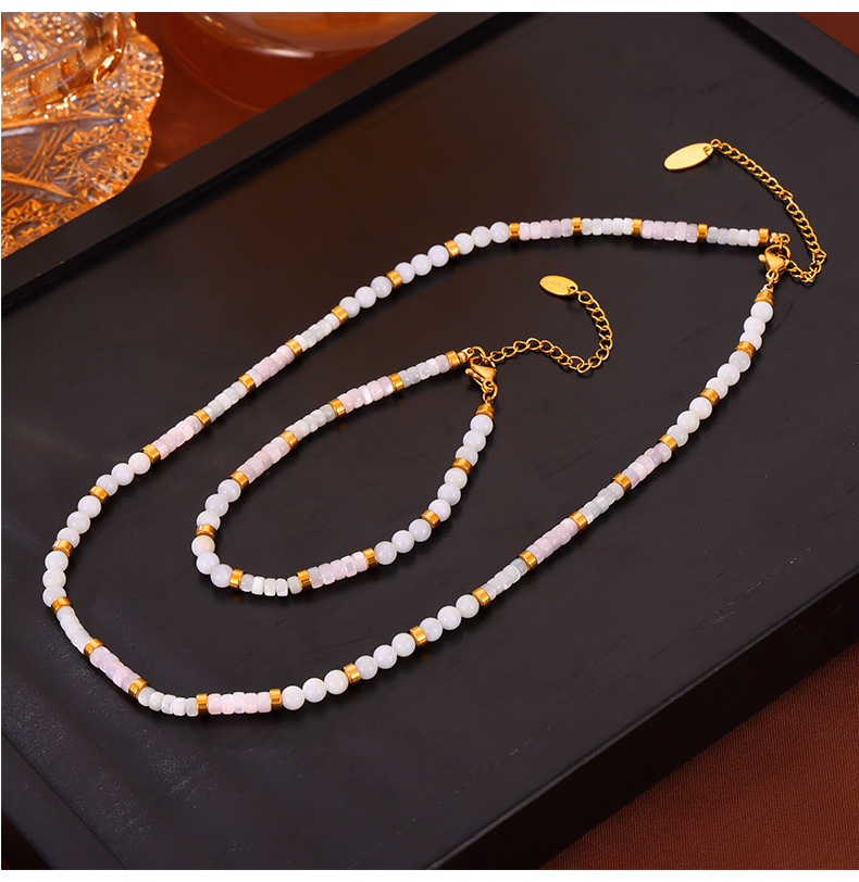 304 Stainless Steel Shell 18K Gold Plated Elegant Simple Style Beaded Plating Round Bracelets Necklace Jewelry Set display picture 1