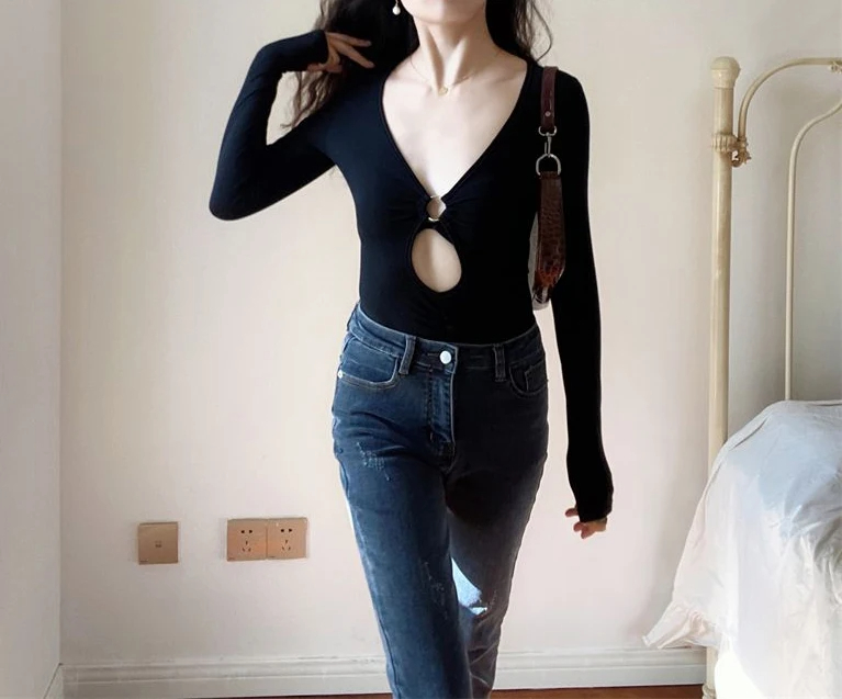 Women's Bodysuits Long Sleeve Bodysuits Washed Vintage Style Sexy Classic Style Simple Solid Color display picture 5