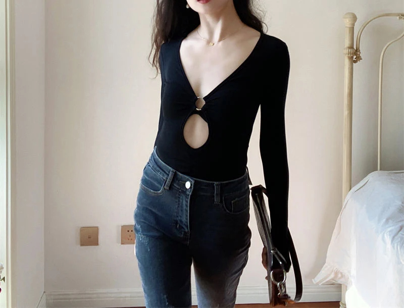 Women's Bodysuits Long Sleeve Bodysuits Washed Vintage Style Sexy Classic Style Simple Solid Color display picture 3