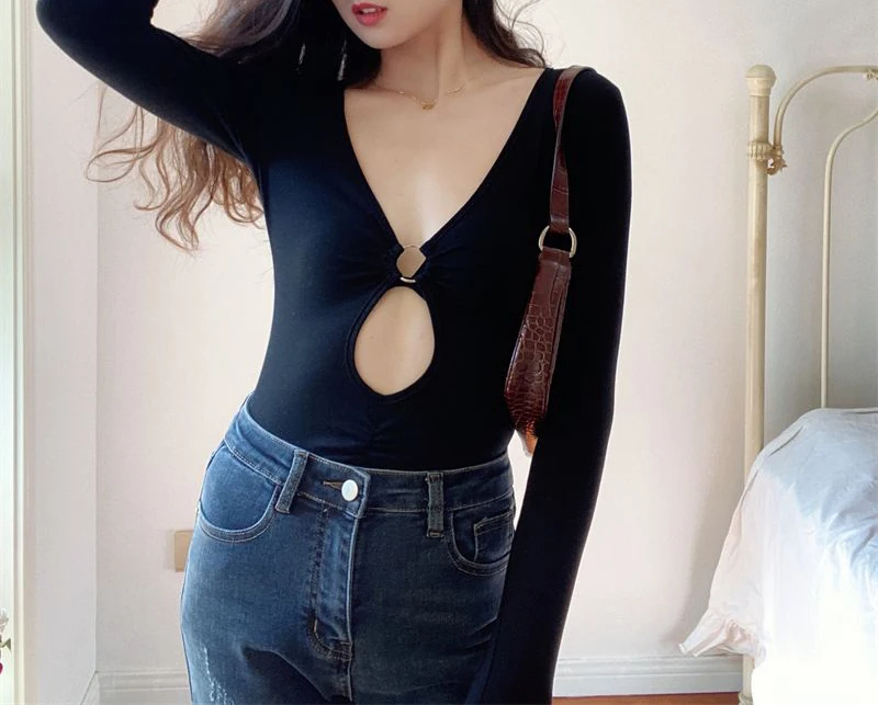 Women's Bodysuits Long Sleeve Bodysuits Washed Vintage Style Sexy Classic Style Simple Solid Color display picture 4